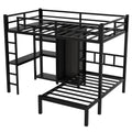 Metal Full Xl Over Twin Bunk Bed With Desk,Bookshelf ,Storage Shelves And Wardrobe,Black Black Metal