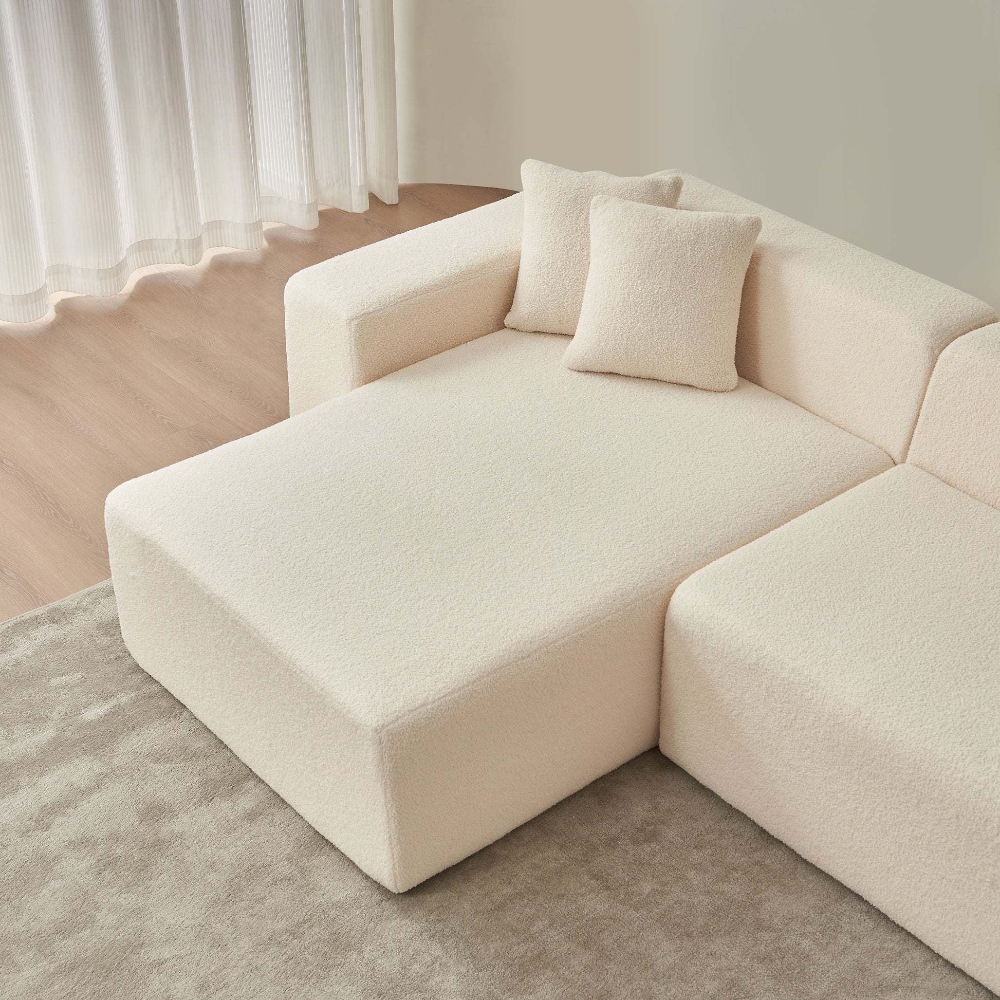 Modular Sectional Couch, Lambswool Fabric Modern L Shape Sectional Sofa With Chaise Lounge, Living Room Upholstered 5 Seater Corner Sofa Couch For Bedrooms, Apartment Beige Foam Sherpa 5 Seat