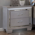 Contemporary 1Pc Nightstand Silver Bedside Table Led Light English Dovetail Drawer Bedroom Furniture Silver 2 Drawers Bedroom Bedside Cabinet Classic,Contemporary,Modern Easy Assembly Silver Mirror,Solid Wood