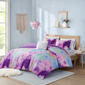 Watercolor Tie Dye Printed Comforter Set With Throw Pillow Queen Multicolor Polyester