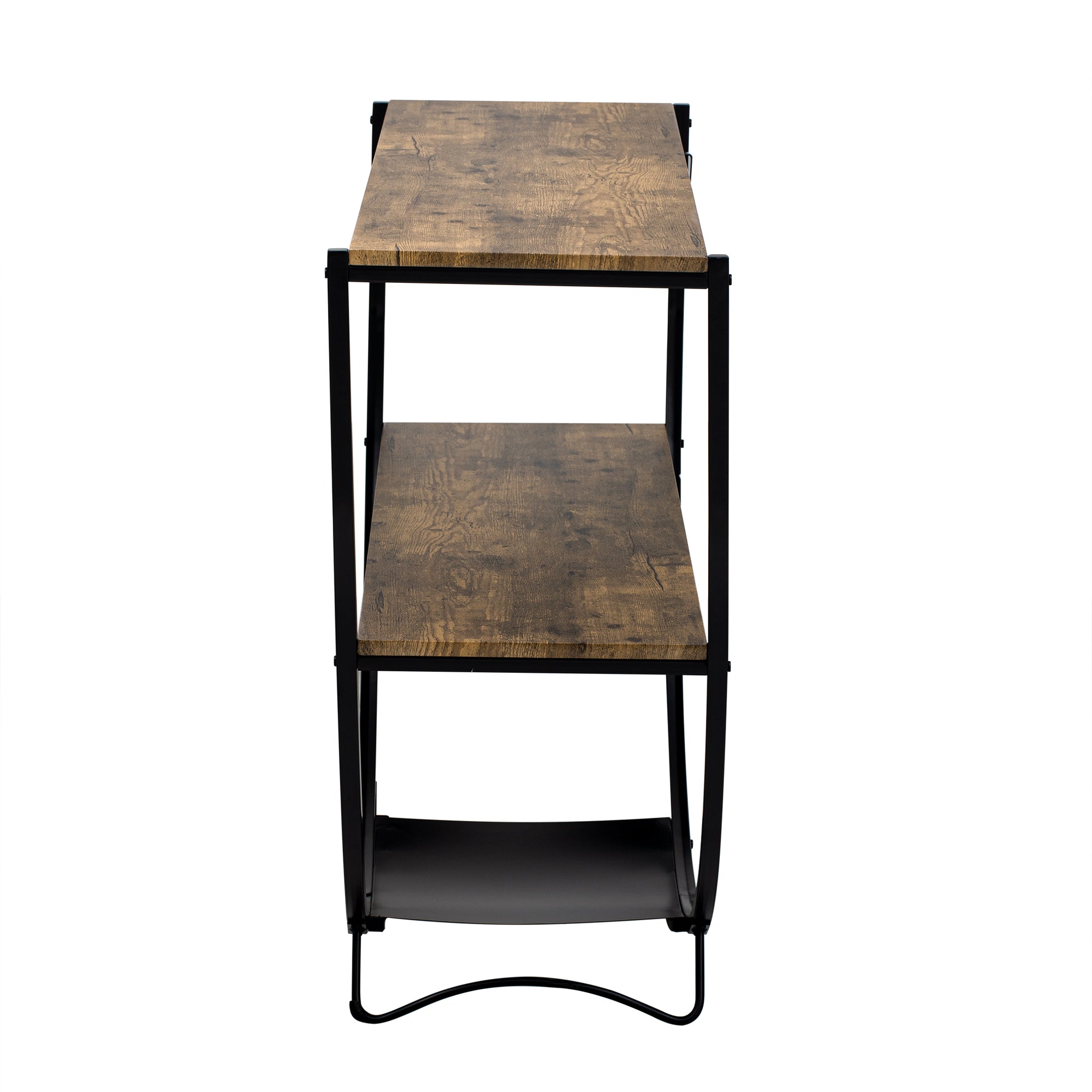 Rustic Industrial Design Demilune Shape Textured Metal Distressed Wood Console Table Distressed Brown Distressed Brown Mdf