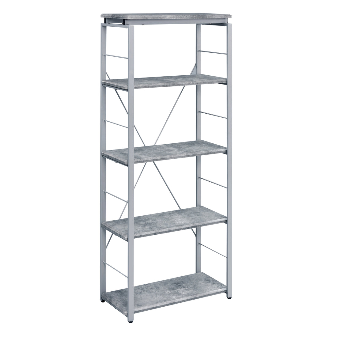 Grey And Silver 4 Shelf Bookcase 4 Grey Silver Etagere Horizontal Primary Living Space Open Back Wood Contemporary Wood Metal