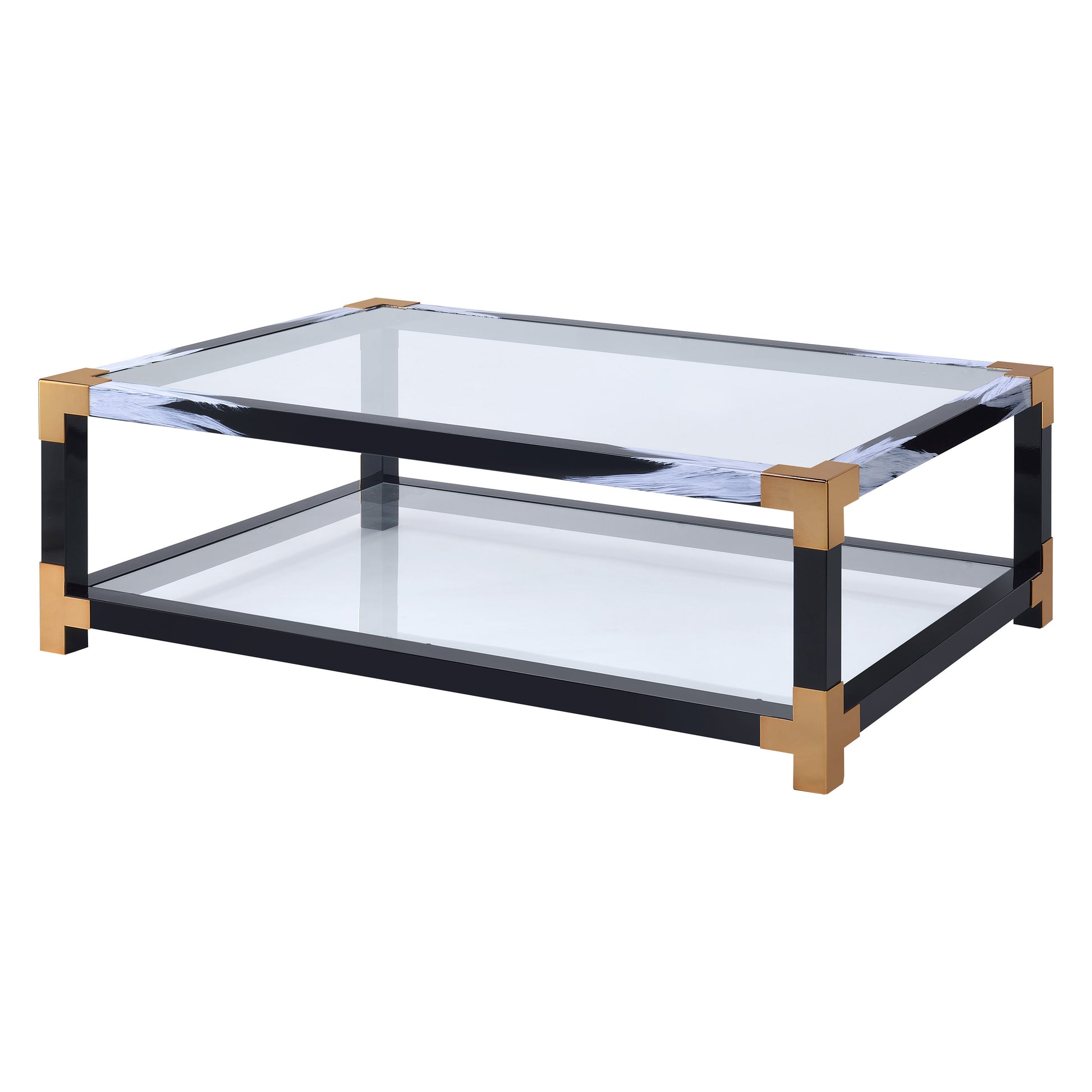 Lafty Clear Glass & White Brushed Finish Coffee Table Multi Glass,Metal