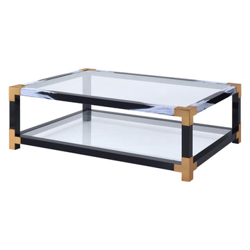 Lafty Clear Glass & White Brushed Finish Coffee Table Multi Glass,Metal