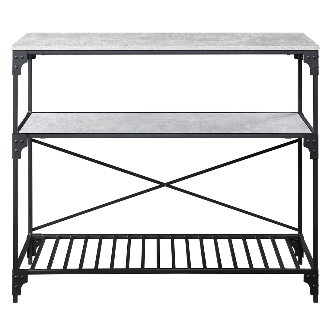 Black And Concrete 2 Shelf Kitchen Island Black Grey Kitchen Industrial Rectangular Stationary Kitchen Islands Wood Metal