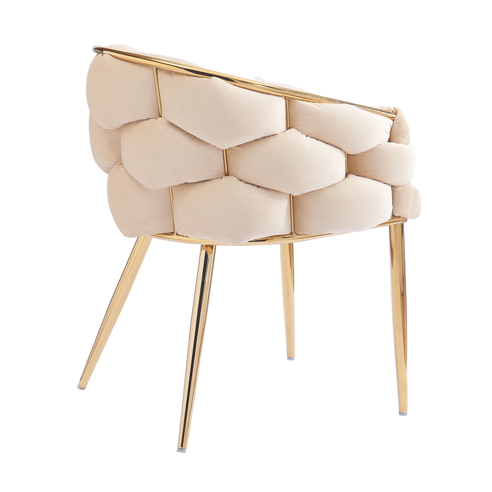 Set Of 2 Luxury Handmade Accent Chair With Gold Legs, Modern Velvet Armchair For Living Room And Bedroom Beige Foam Velvet