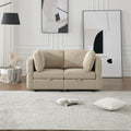 Contemporary Modern Chic Upholstered Fabric Sofa With Storage Seats And Storage Ottomans, 2 Seater Sofa Fabric Couch With Adjustable Arms And Backs For Living Room Beige Beige Polyester 2 Seat