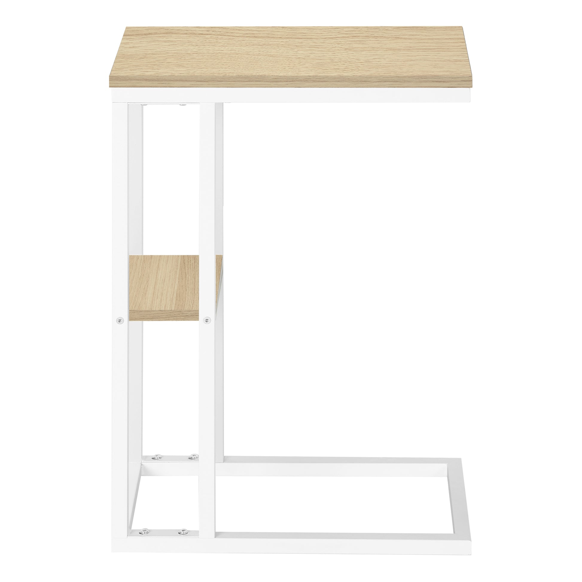 Accent Table, C Shaped, End, Side, Snack, Living Room, Bedroom, Natural Laminate, White Metal, Contemporary, Modern Natural Particle Board