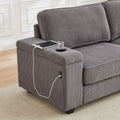 86.5 Inch Sofa Couch Deep Seat Sofa With Two Storage Spaces, T Pyce Charging Portsusb Charging Ports & 2 Cup ,Corduroy 3 Seater Couch, Modern Sofas For Living Room Grey Foam Corduroy 3 Seat