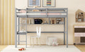 Twin Loft Bed With Built In Desk And Bookcase Of Three Compartments, Guardrails And Ladder,Grey Twin Grey Pine