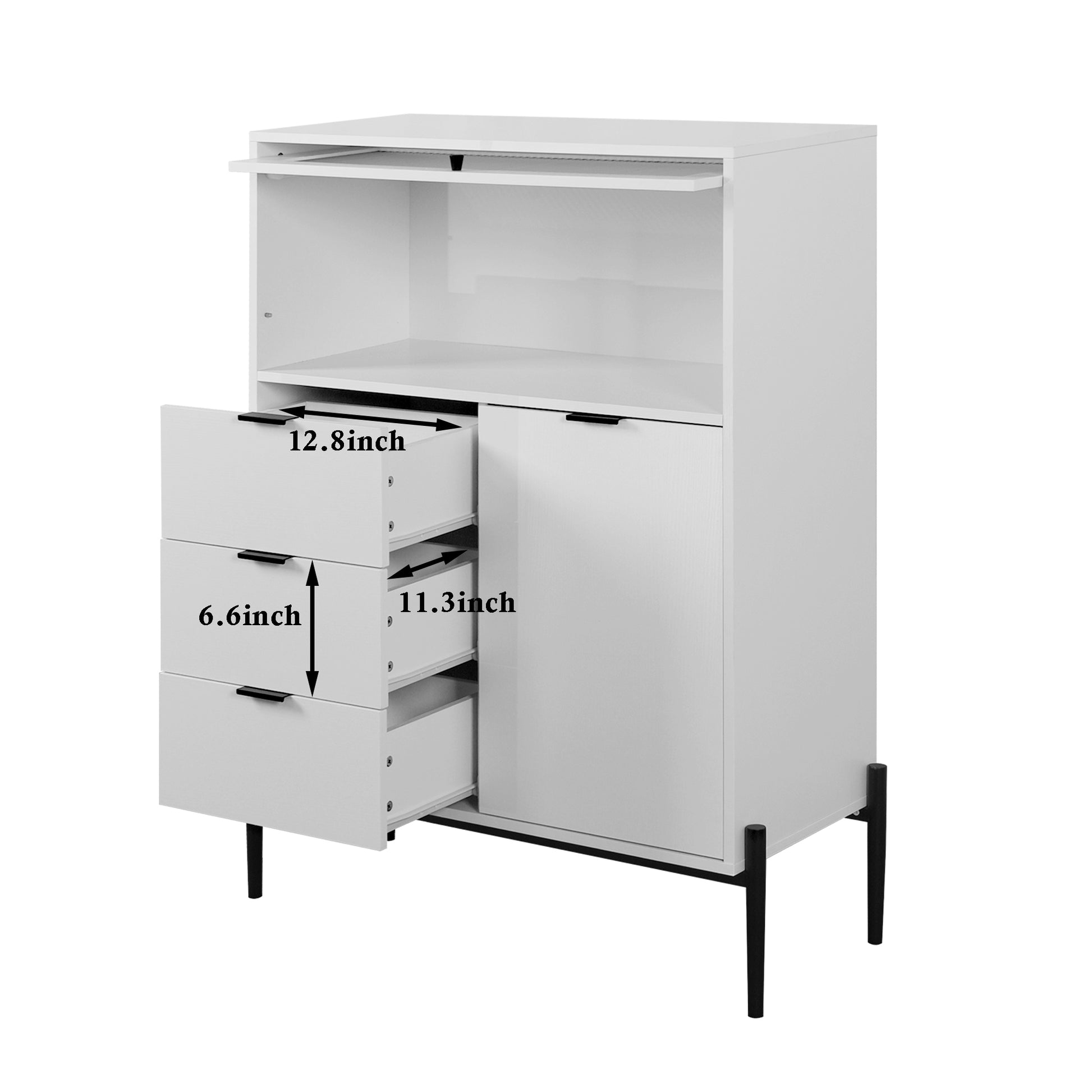 Sideboard With 3 Drawers ,1 Door And 1 Glass Door Wood Cabinet With Storage For Kitchen, Dining Room, Hallway 33.46" X 15.74" X 47.2" 5 Or More Spaces White White Glass Doors Modern Particle Board