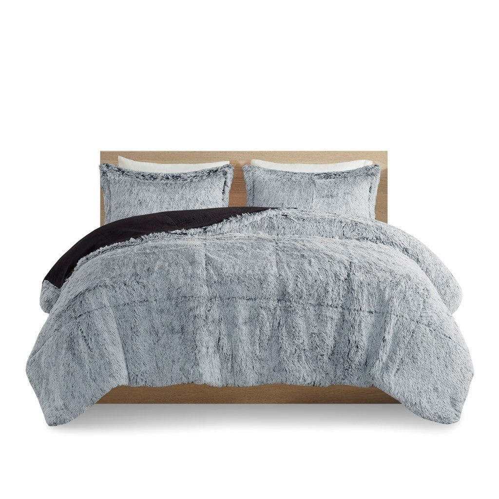 Shaggy Long Fur Comforter Mini Set King Grey Polyester