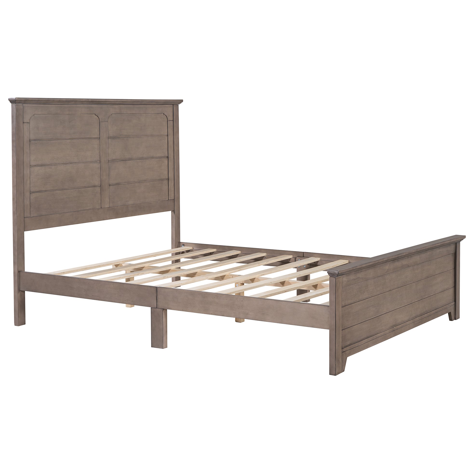 Farmhouse Wooden Platform Queen Size Bed With Panel Design Headboard And Footboard For Teenager, Ash Brown Queen Ash Brown Pine