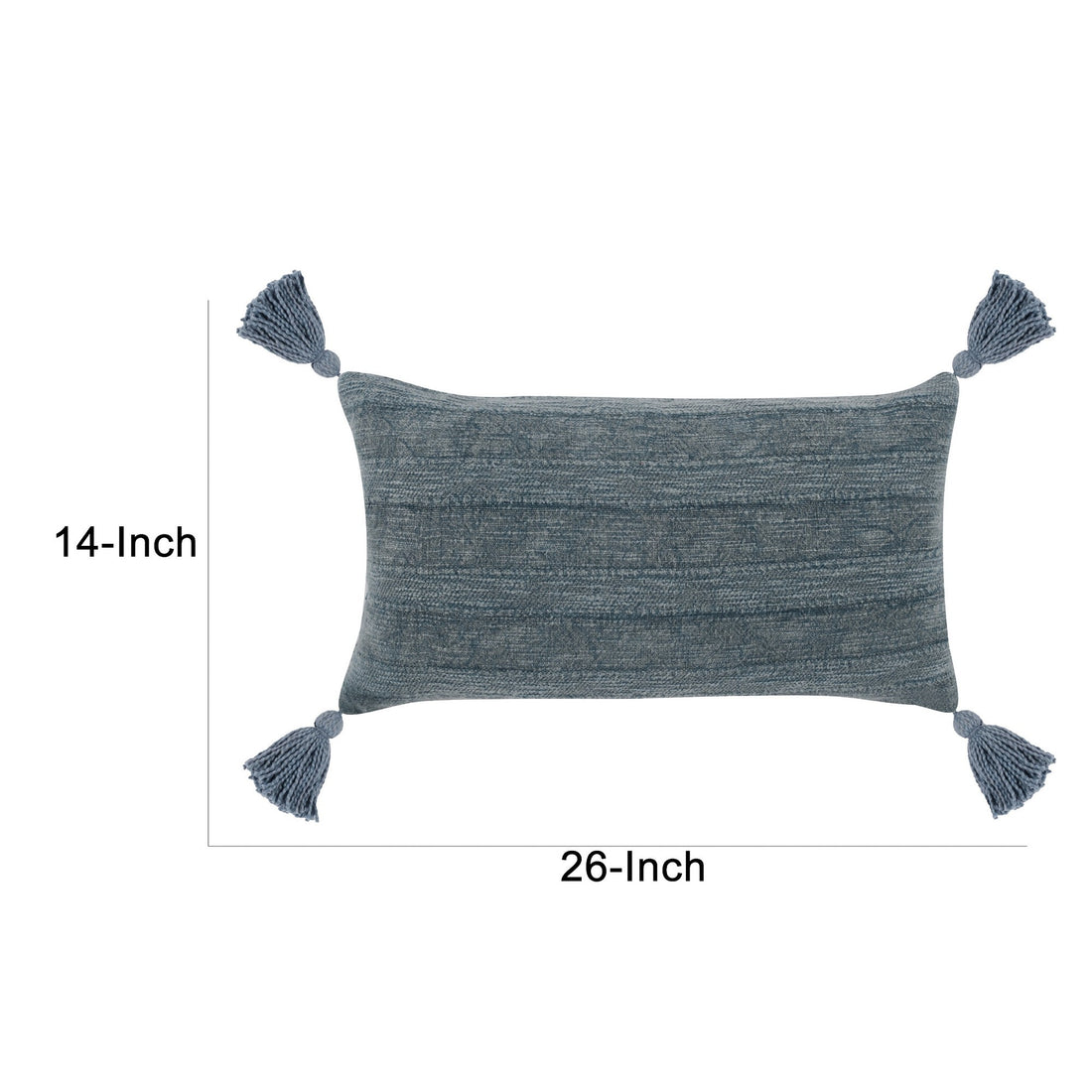 14 X 26 Lumbar Throw Pillow, Handwoven Stripes, Cotton Linen, Tassels, Blue Blue Polyester Blend