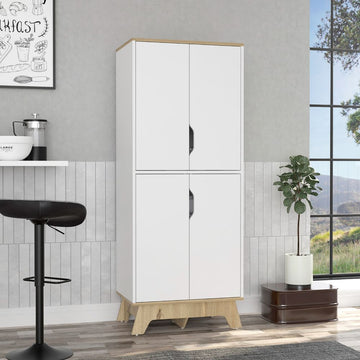 Pamplona Double Kitchen Pantry, Double Door, Four Shelves Light Oak White Multicolor Particle Board Particle Board