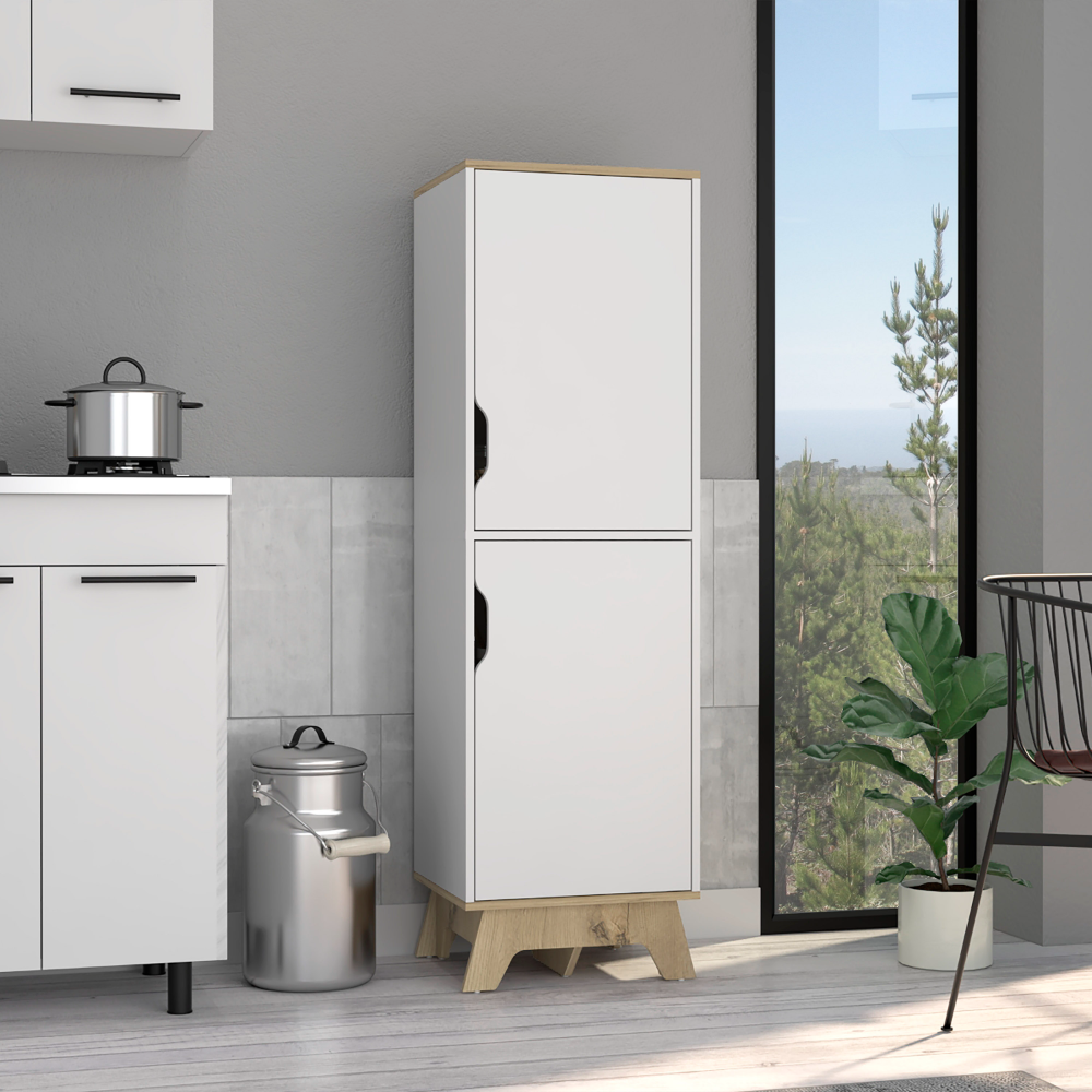 Multistorage Cabinet 59" H, Two Doors, Four Internal Shelves, Light Oak White Multicolor Particle Board Particle Board