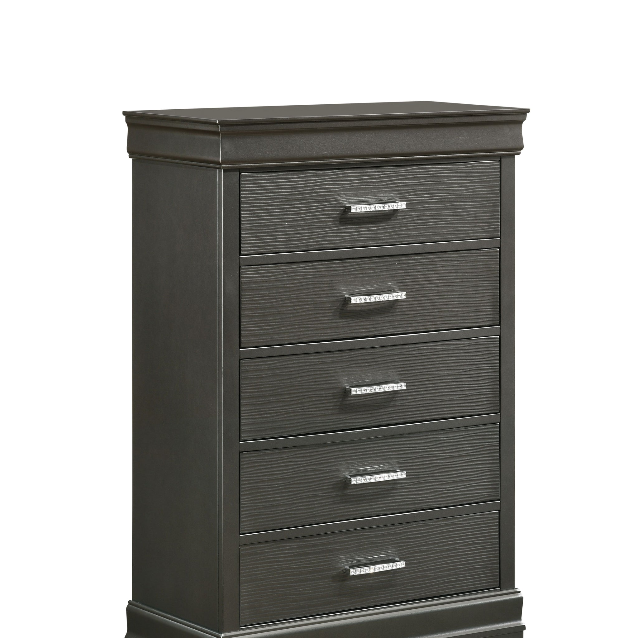 Modern Brooklyn 5 Drawers Chest Made With Wood In Gray Gray Bedroom Modern Acacia Upholstered Wood