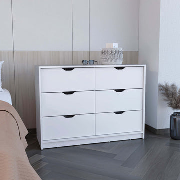 Dresser 30"H, 4 Drawer Dresser With 2 Lower Cabinets, Drawer Chest, White White Particle Board Particle Board