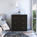 Topaz Three Drawer Dresser, Superior Top, Handles, Black Black Particle Board Particle Board