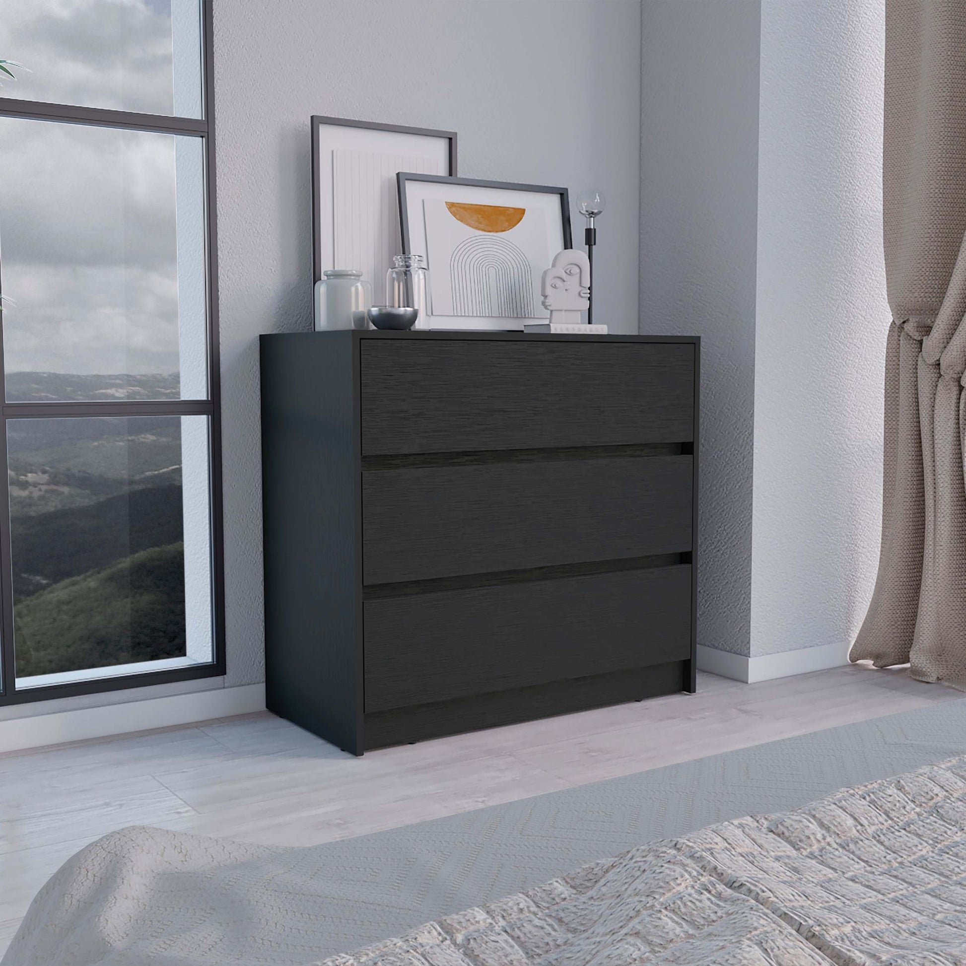Dresser 31"H, 3 Drawers, Chest Of Drawers, Black Black Particle Board Particle Board