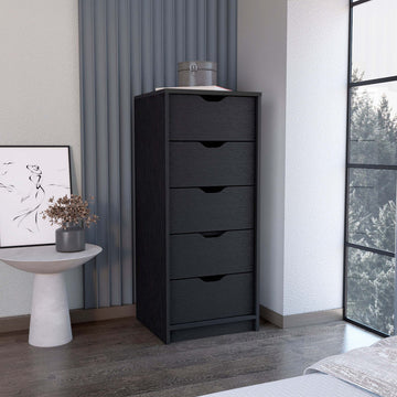 Dresser 42"H, 5 Drawersslim Storage Chest Of Drawers, Black Black Particle Board Particle Board