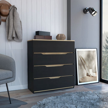 Drawer Dresser 35"H, Four Drawers, Superior Top, Black Light Oak Multicolor Particle Board Particle Board