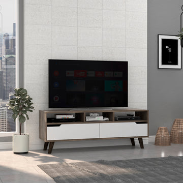 Oslo Tv Stand For Tv S Up 51", Two Drawers, Four Legs, Three Open Shelves Dark Brown White Multicolor Primary Living Space 50 59 Inches 50 59 Inches Modern 55 Inches Particle Board Particle Board