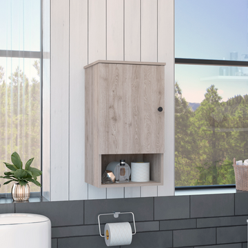 Medicine 28H" Single Door Cabinet, One Shelf, Two Interior Shelves, Light Gray Gray Particle Board Particle Board