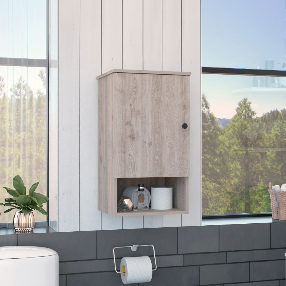 Medicine Single Door Cabinet 28" H, One Shelf, Two Interior Shelves, Light Gray Gray Particle Board Particle Board