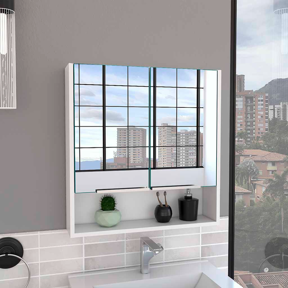 Medicine Cabinet, One Open Shelf, Three Interior Shelves, White White Particle Board Particle Board