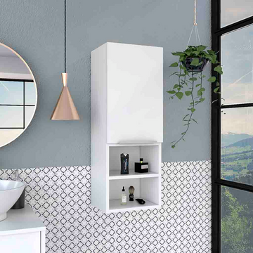 Medicine Single Door Cabinet 32" H, Two Interior Shelves, Two External Shelves, White White Particle Board Particle Board