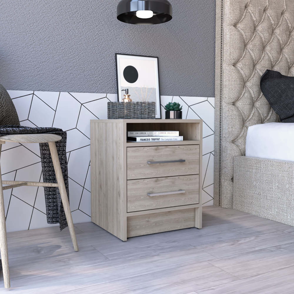 Nightstand 20"H, Two Drawers, Superior Top, Metal Handles, Light Gray Gray Particle Board Particle Board