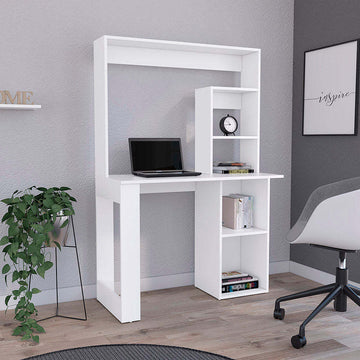 Writing Computer Desk With Storage Shelves And Hutch, White White Particle Board Particle Board