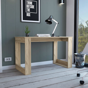 Melb Writing Desk With Large Workstation And Sturdy Legs, Light Oak Beige Particle Board Particle Board