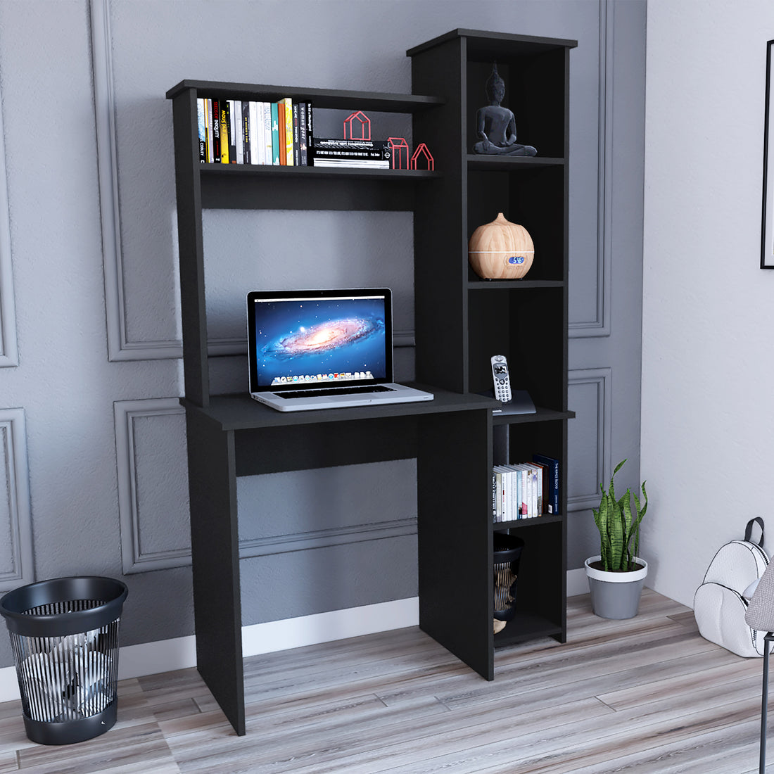 Versalles Writintg Desk, Two Superior Shelves, Five Cubbies Black Black Particle Board Particle Board