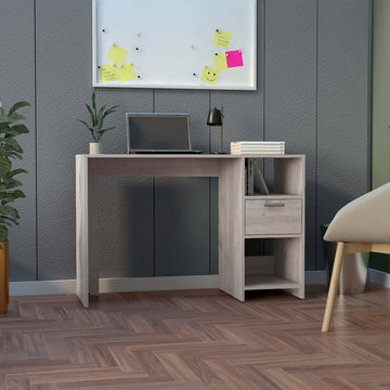 Computer Desk With 1 Drawer And 2 Open Storage Shelves, Light Gray Gray Particle Board Particle Board