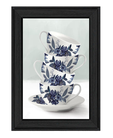 "Tea Tower Blue " By House Fenway, Ready To Hang Framed Print, Black Frame Multicolor Paper