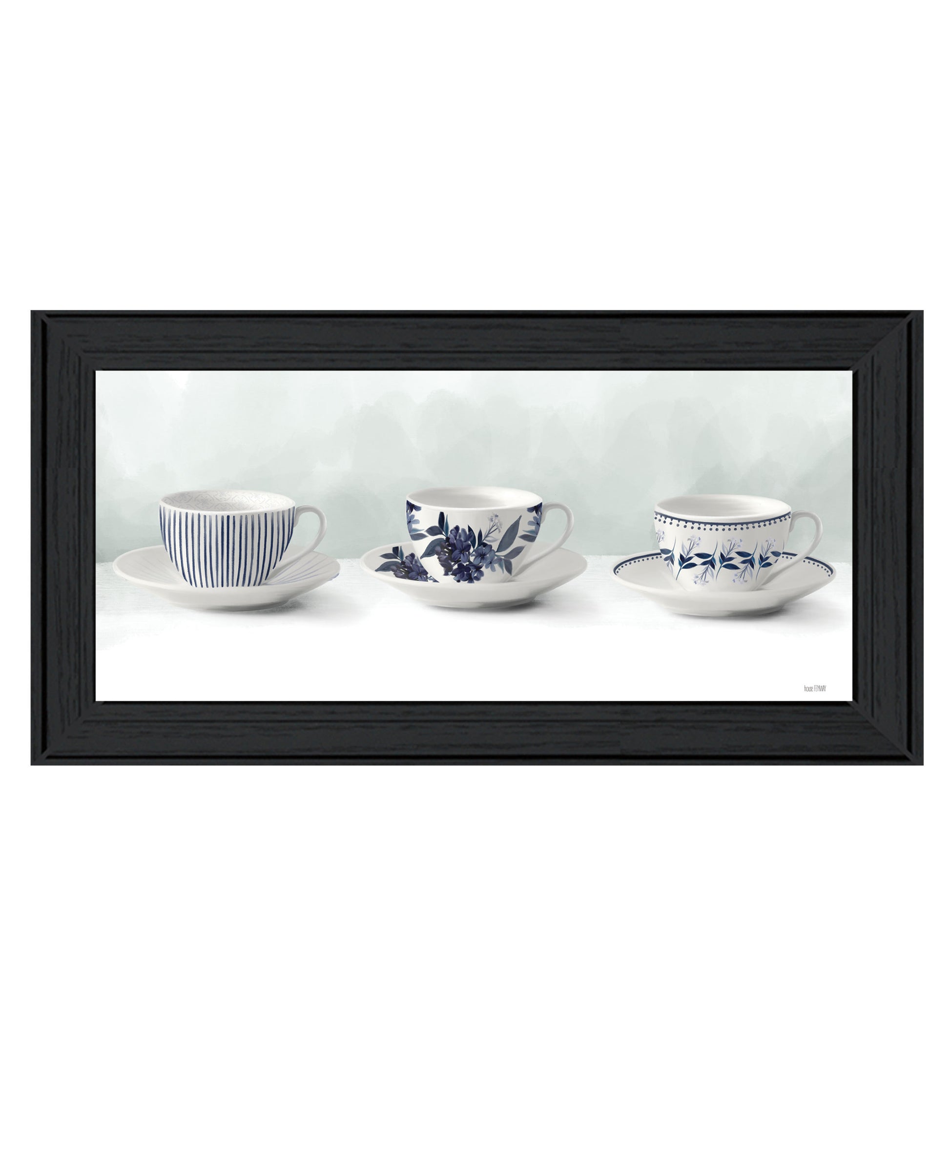 "Cups & Saucers" By House Fenway, Ready To Hang Framed Print, Black Frame Multicolor Paper