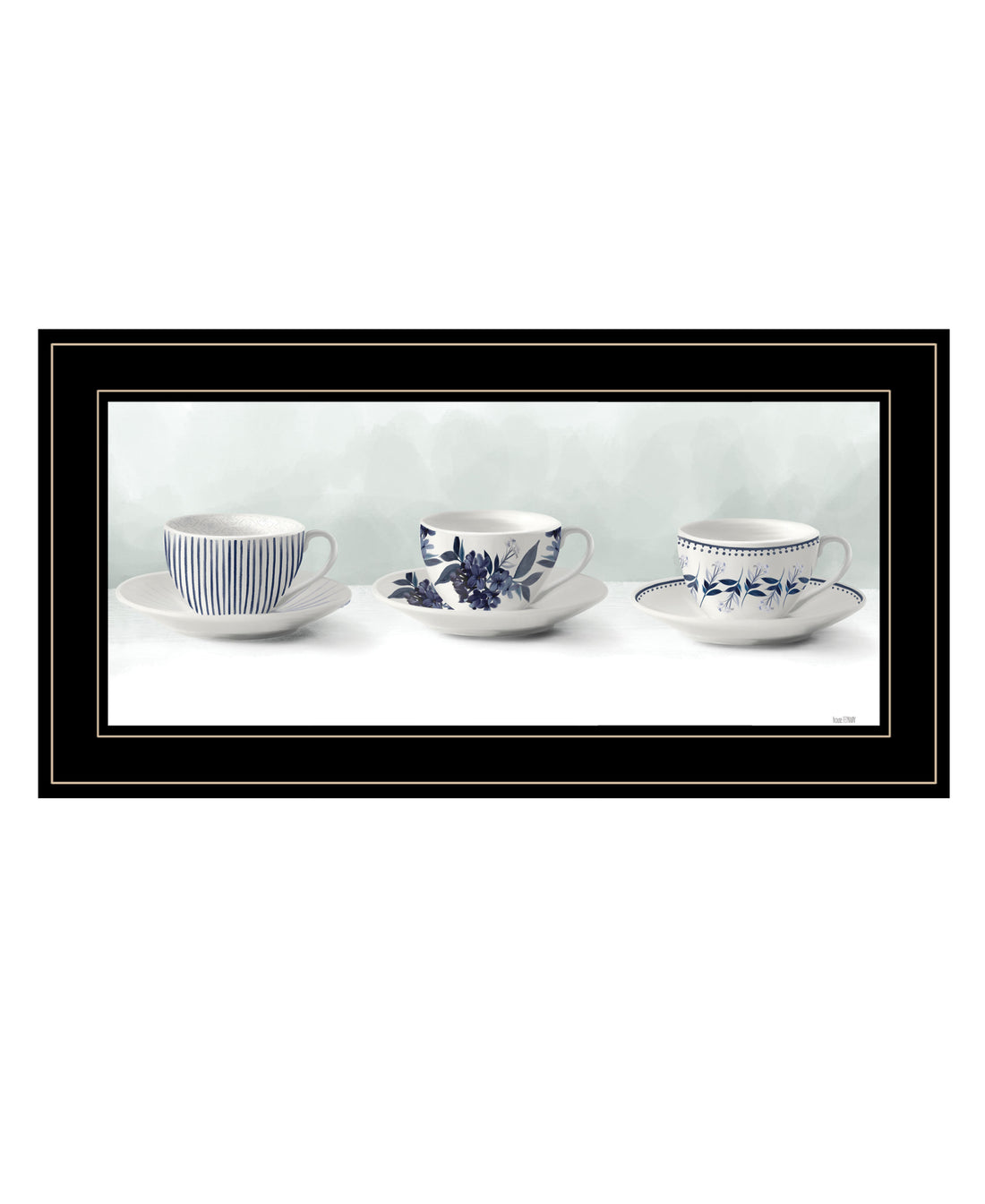 "Cups & Saucers" By House Fenway, Ready To Hang Framed Print, Black Frame Multicolor Paper