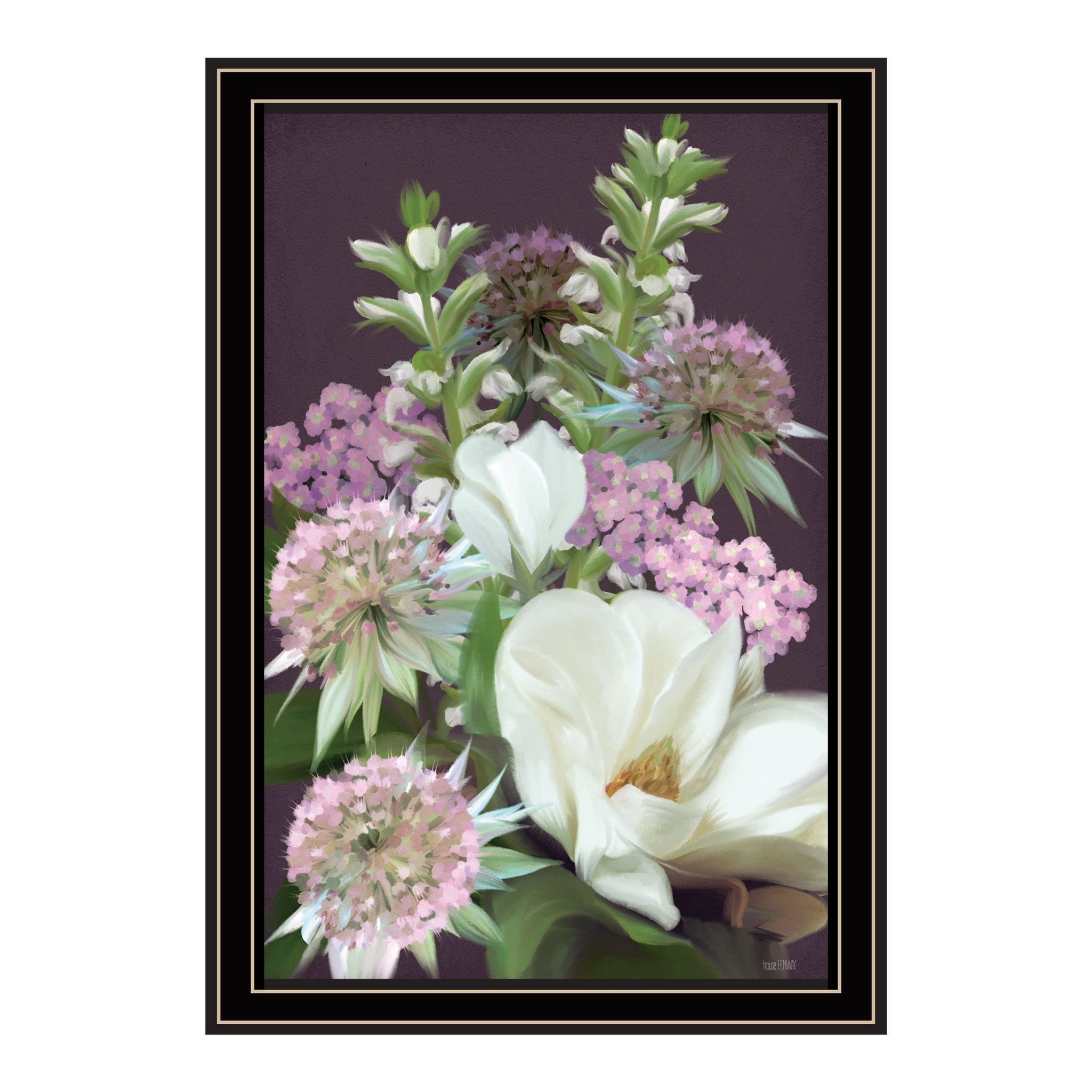 "Wild For Plum Bouquet" By House Fenway, Ready To Hang Framed Print, Black Frame Multicolor Paper