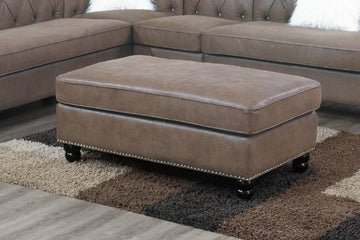 Living Room Xl Cocktail Ottoman Dark Coffeeaccent Studding Trim Wooden Legs Coffee Primary Living Space Classic,Contemporary Rectangle Nailhead Trim Solid Wood