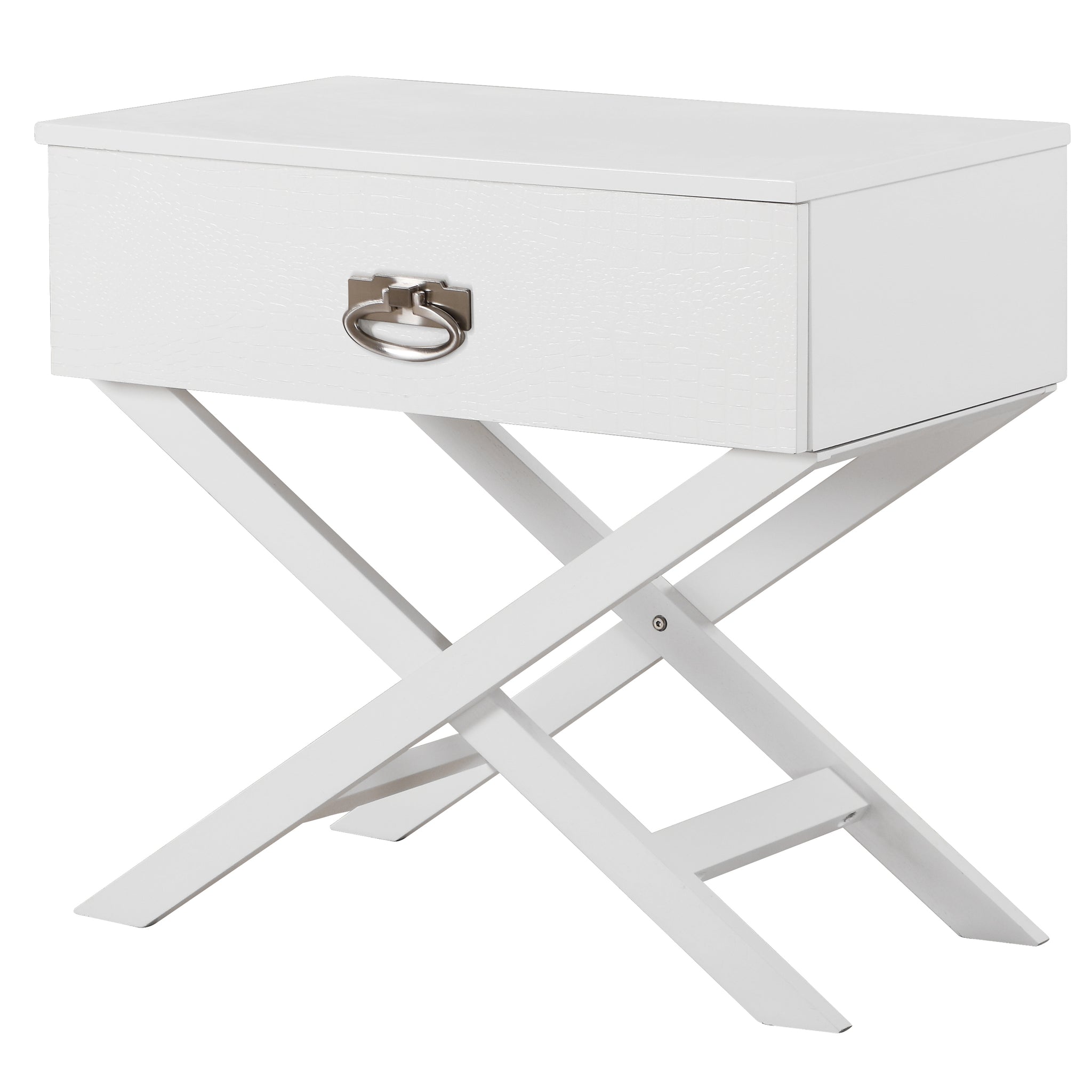 Elegant White Modern Nightstand White Particle Board