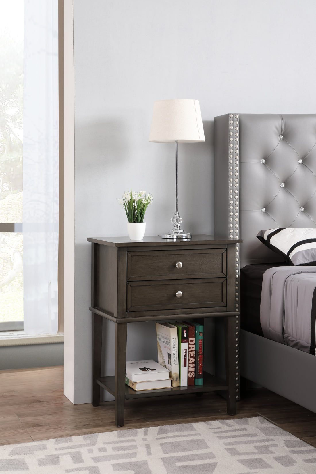Newton G063 N Nightstandgray Gray Particle Board