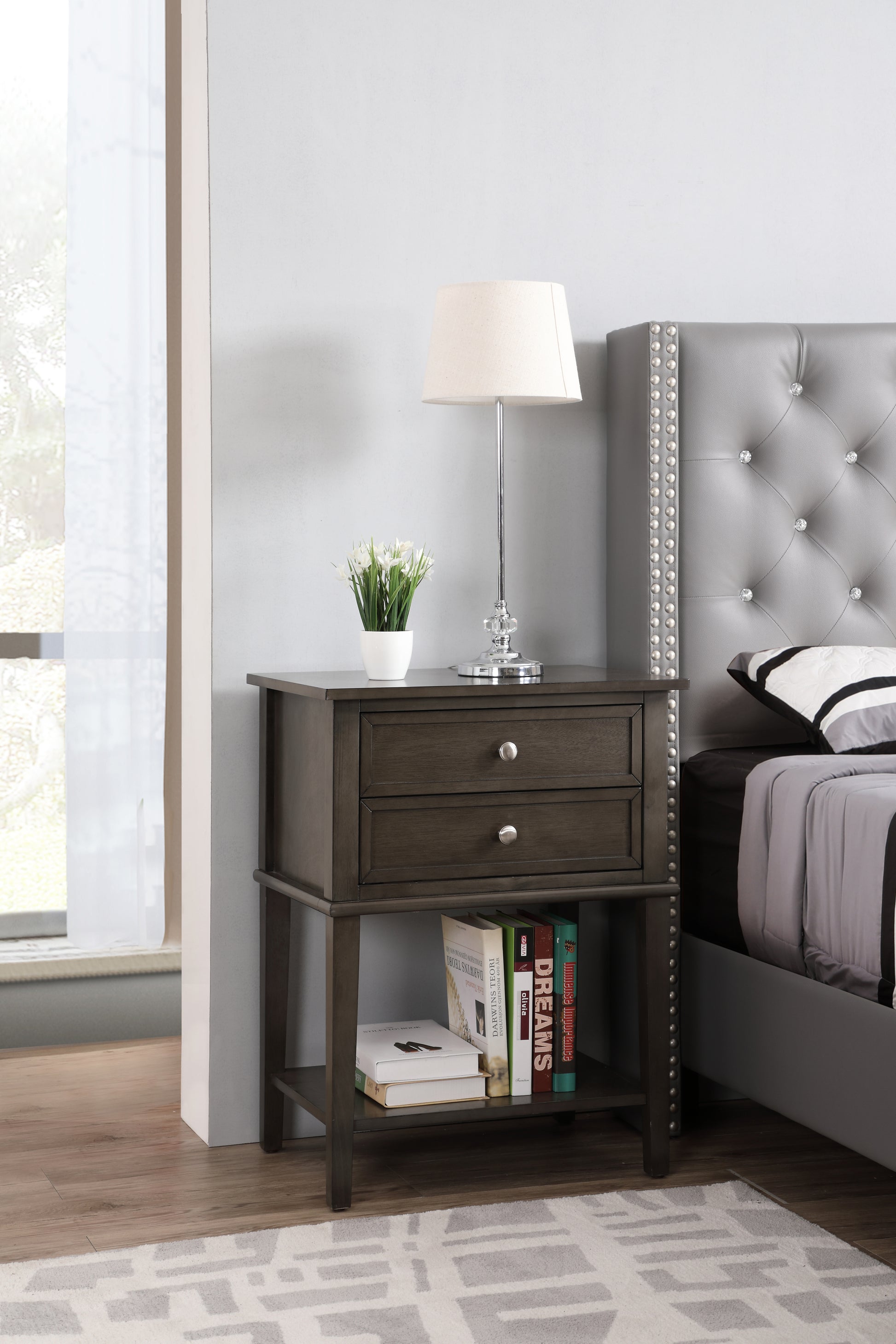 Newton G063 N Nightstandgray Gray Particle Board