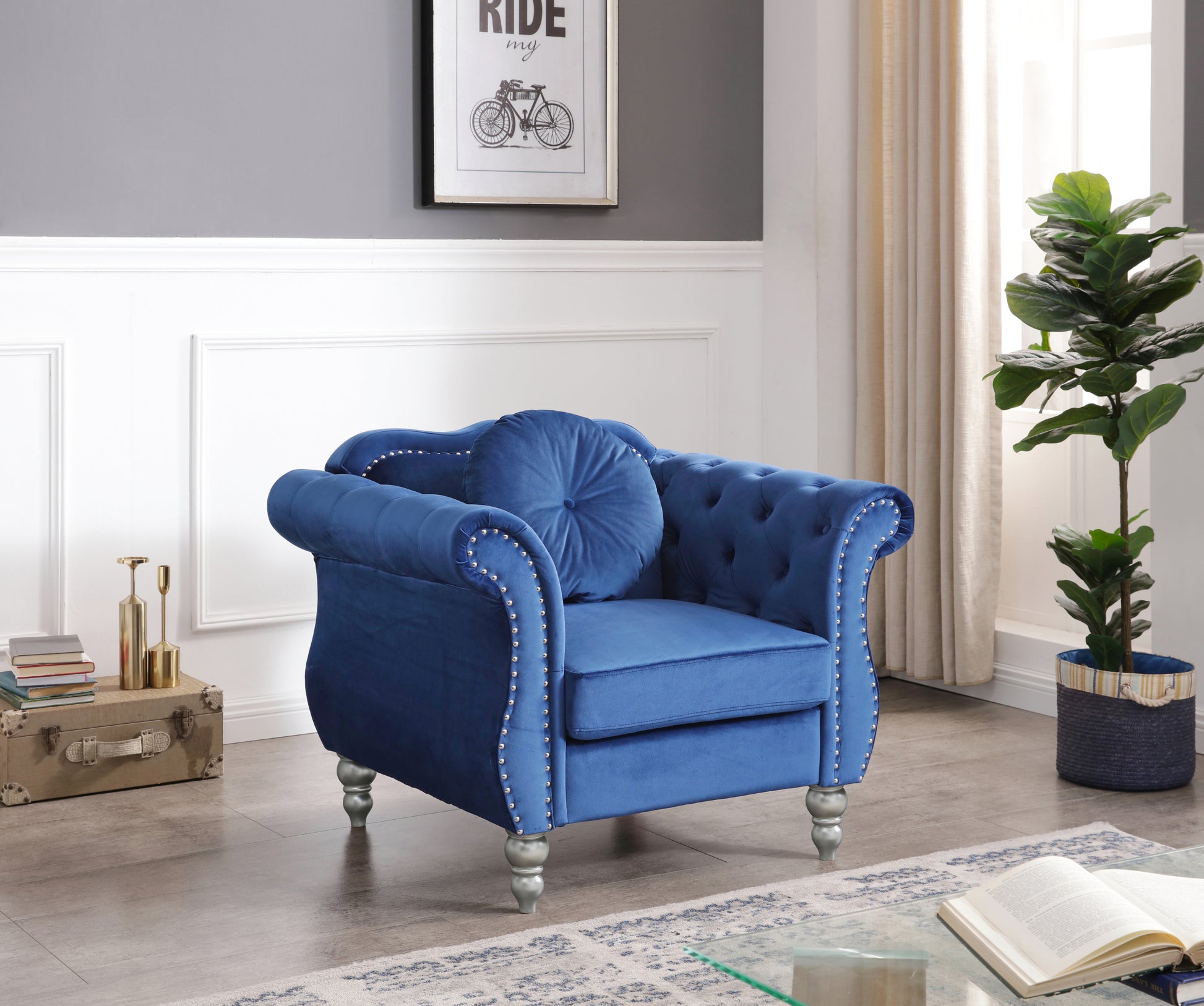 Hollywood G0661A C Chairnavy Blue Navy Blue Foam Velvet