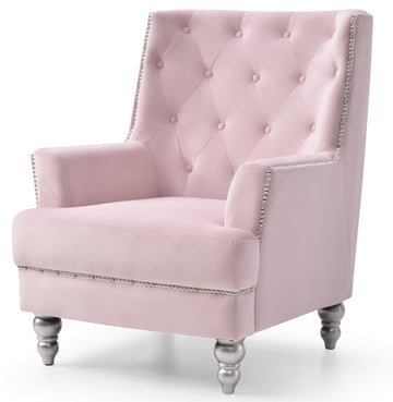 Charming Round Arm Traditional Chair Pink Foam Velvet