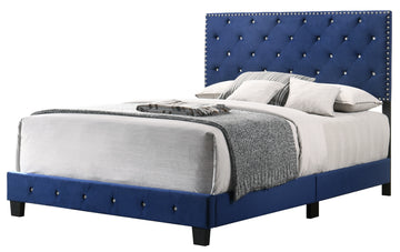 Noble Navy Queen Bed With Transitional Flair Navy Blue Foam Velvet