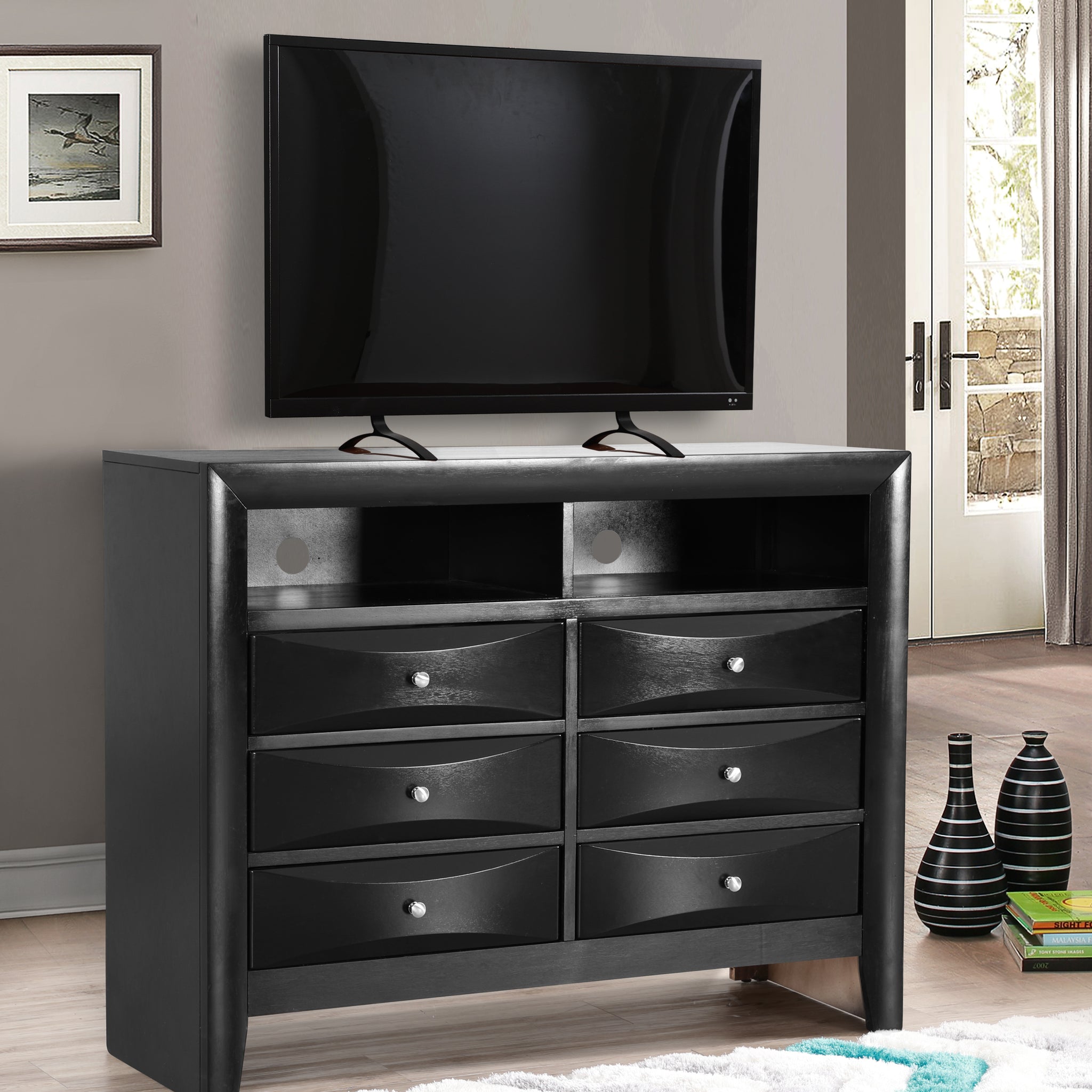 Marilla G1500 Tv2 Media Chestblack Black Particle Board