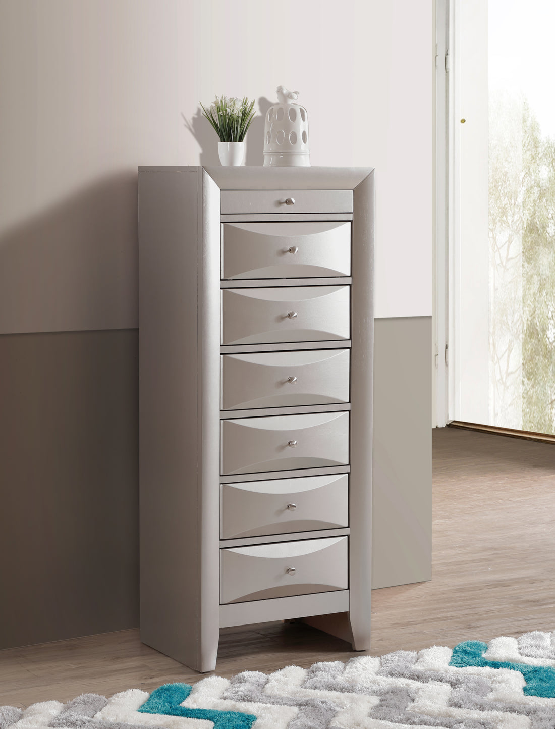 Marilla G1503 Lc 7 Drawer Lingerie Chestsilver Champagne Champagne Particle Board
