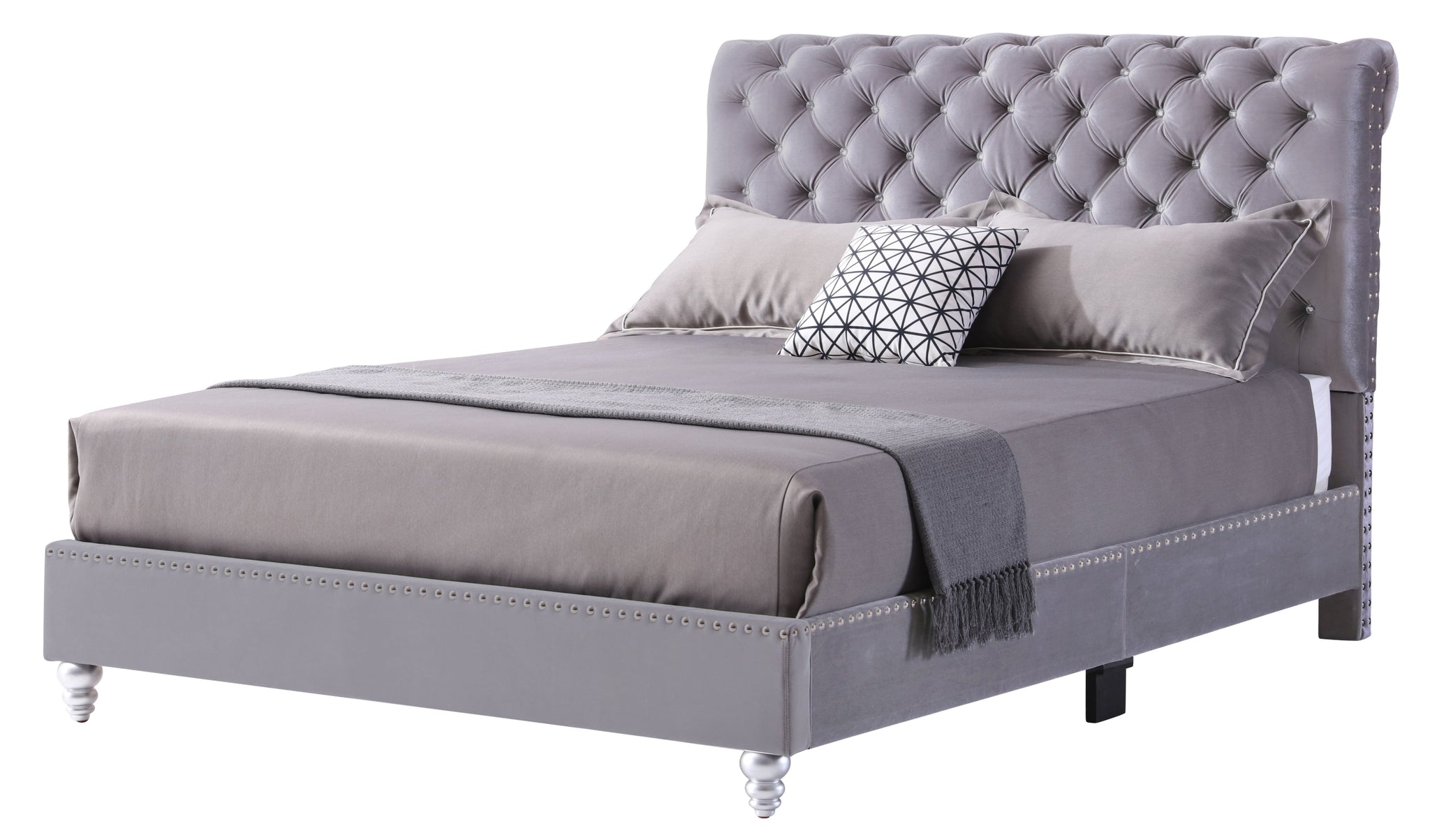 Maxx G1940 Qb Up Tufted Upholstered Bedgray Gray Foam Velvet